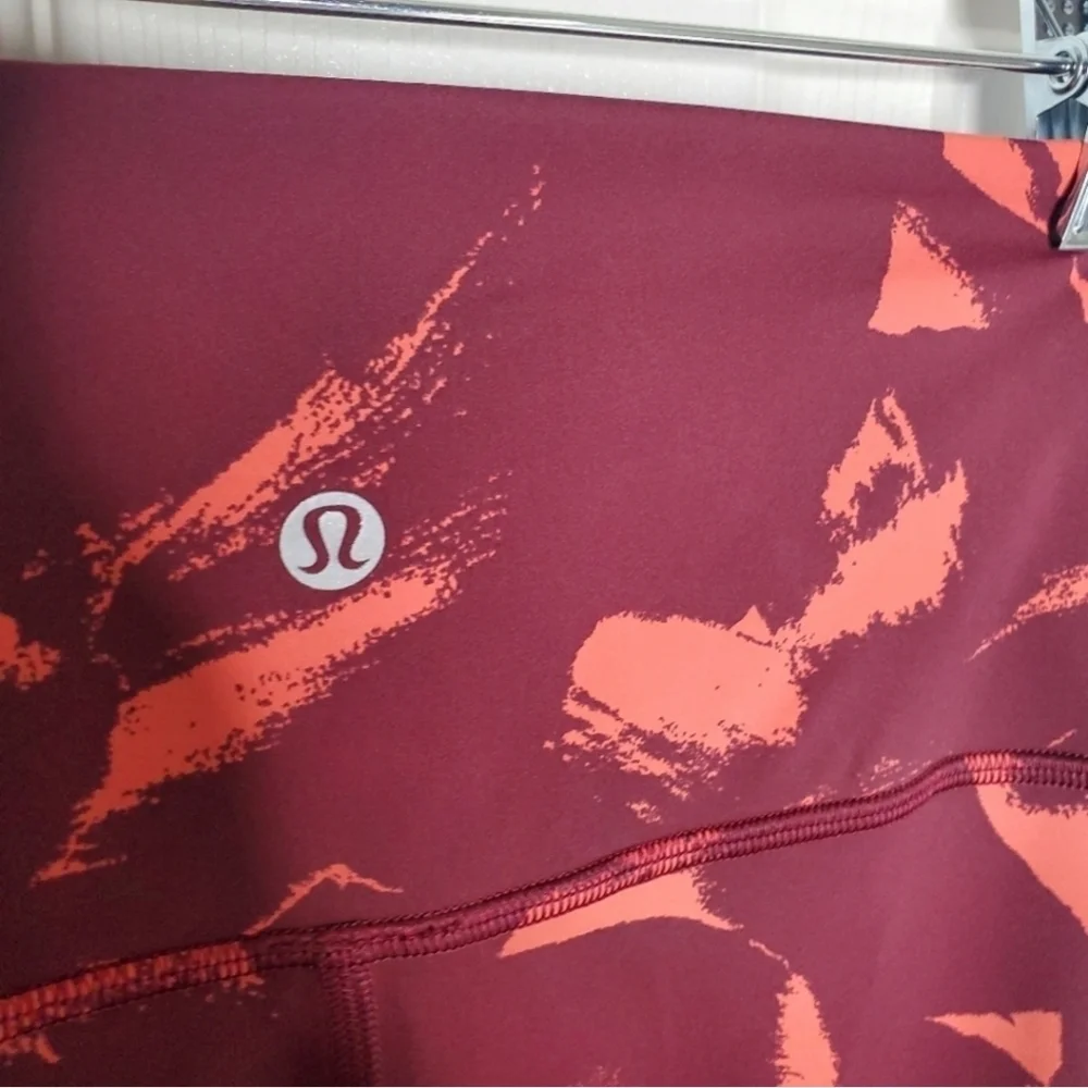 Lululemon Wunder Under Maroon Red Printed High Rise Nulux Tight Leggings